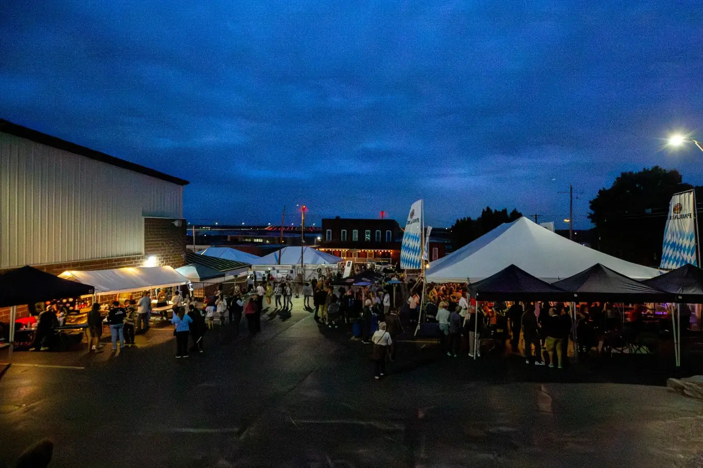 Oktoberfest grounds filled with guests at night